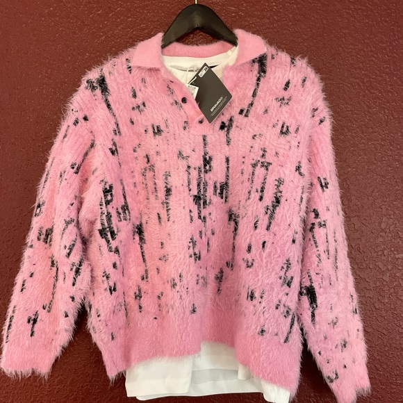 Zara Pink and Black Fuzzy Cardigan